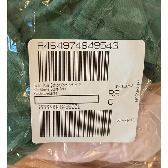 NEW Cuddl Duds Set of 2 3/4 Sleeve Tops Size Large Women’s Peach Ivy - Picture 10 of 10